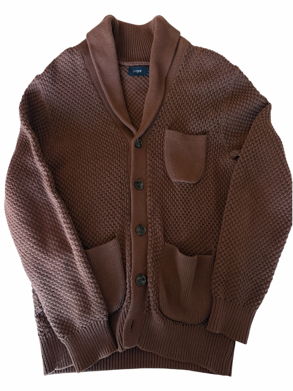 J.Crew Mens Small Seed Stitch Shawl Collar Cardigan Brown G9100 Cotton